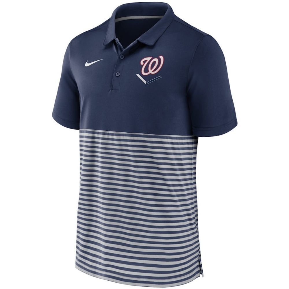 NWOT Nike Washington Nationals Men’s Navy/Gray Home Plate Striped Polo. Size XL